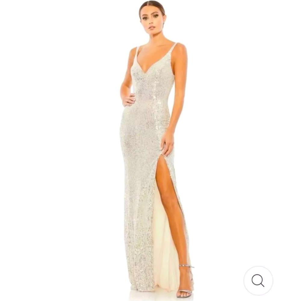 Mac Duggal Silver Sequin Gown